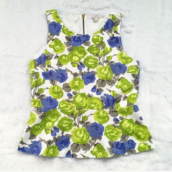 J. Crew Tops - J. Crew Green and White Floral Peplum Top